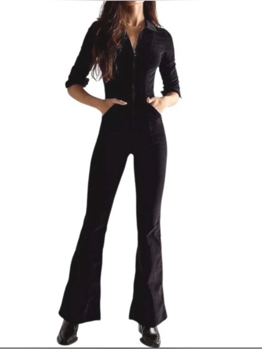 NWT Free People We The Free Black Corduroy Flare Jumpsuit Size 16